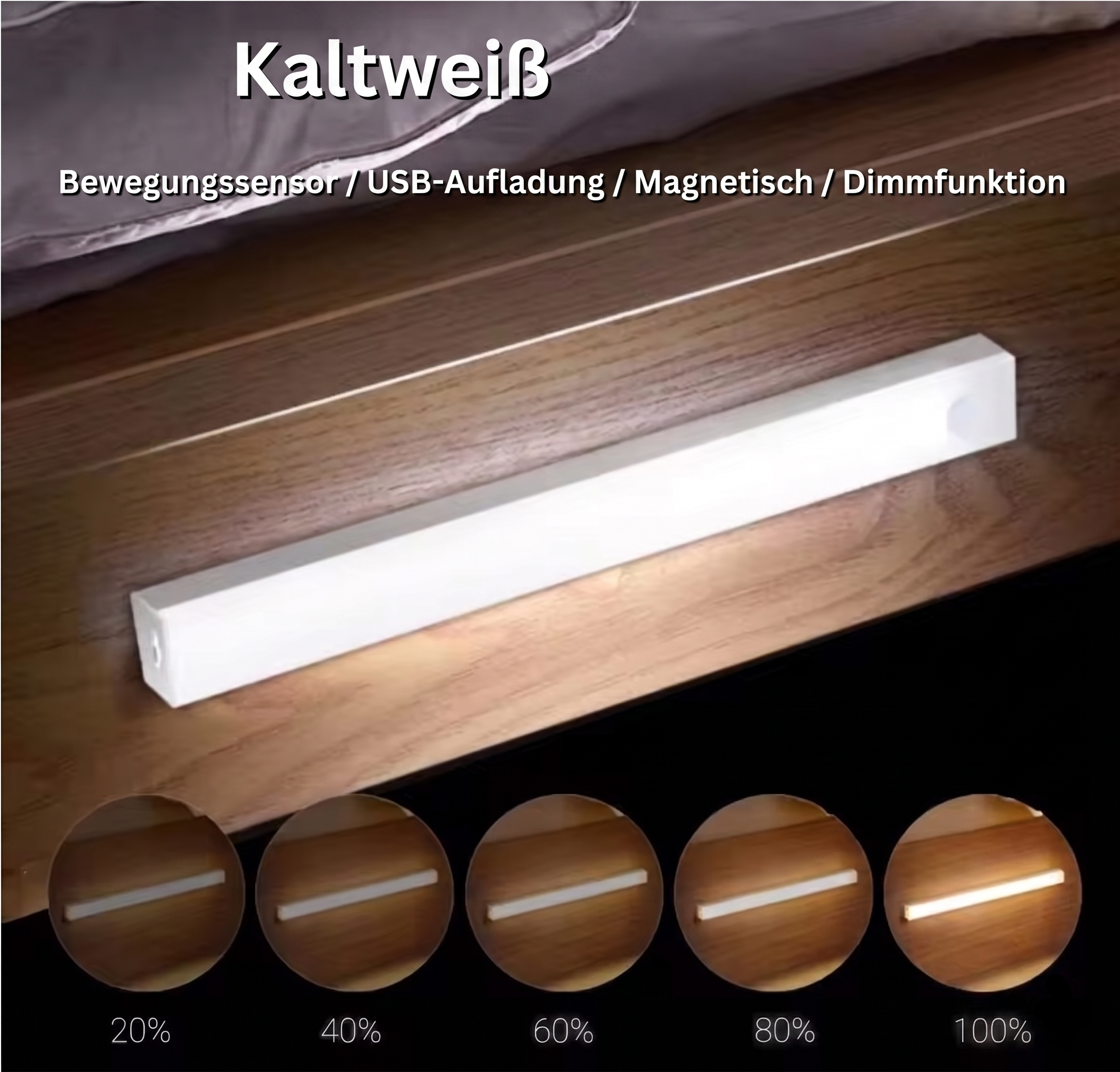 LED Nachtlicht mit Bewegungssensor 20cm – Kaltweiß, USB Akku, Magnetisch