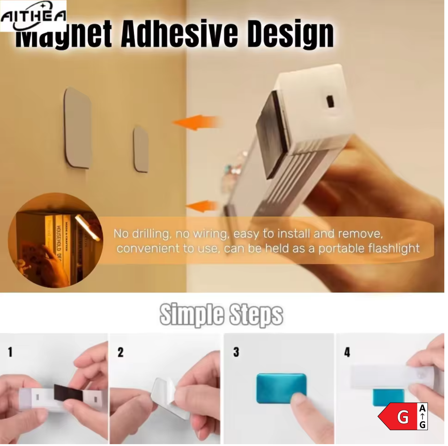 LED Nachtlicht mit Bewegungssensor 20cm – Kaltweiß, USB Akku, Magnetisch