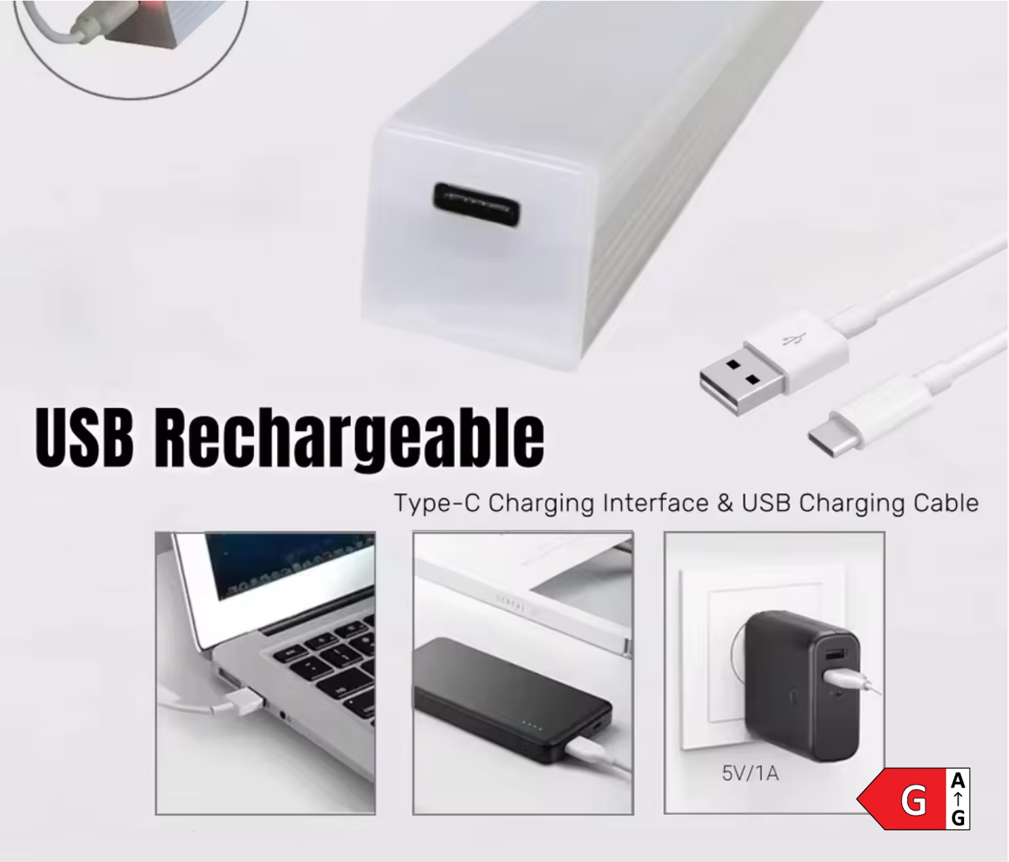 LED Nachtlicht mit Bewegungssensor 20cm – Kaltweiß, USB Akku, Magnetisch