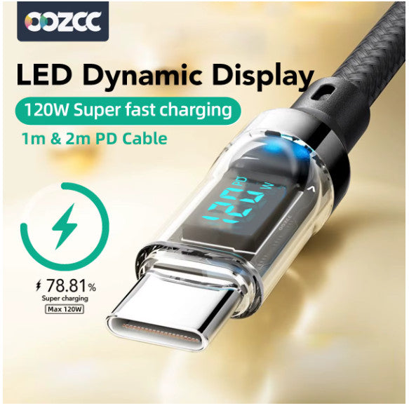 USB Ladekabel LCD Anzeige 120W Usb-A zu C Datenkabel Smartphone Energiemessung